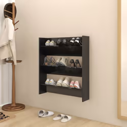 vidaXL Wall Shoe Cabinet High Gloss Black Engineered Wood Shoe Organiser Rack
