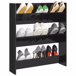 vidaXL Wall Shoe Cabinet High Gloss Black Engineered Wood Shoe Organiser Rack