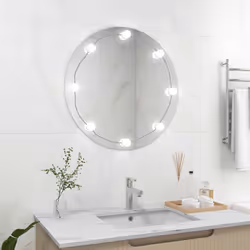 vidaXL Wall Mirror with LED Lights Round Glass Wall-Mounted Makeup Mirror