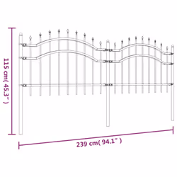 vidaXL Garden Fence with Spear Top Black Powder-coated Steel Fence Multi Sizes - 115 cm