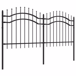 vidaXL Garden Fence with Spear Top Black Powder-coated Steel Fence Multi Sizes - 140 cm
