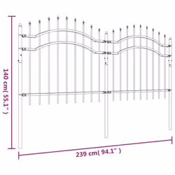 vidaXL Garden Fence with Spear Top Black Powder-coated Steel Fence Multi Sizes - 140 cm