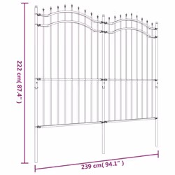 vidaXL Garden Fence with Spear Top Black Powder-coated Steel Fence Multi Sizes - 222 cm