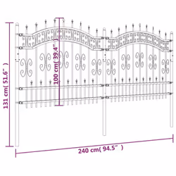 vidaXL Garden Fence with Spear Top Black Powder-coated Steel Fence Multi Sizes - 240 x 140 cm - Additional view 5