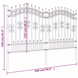 vidaXL Garden Fence with Spear Top Black Powder-coated Steel Fence Multi Sizes - 240 x 165 cm