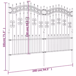 vidaXL Garden Fence with Spear Top Black Powder-coated Steel Fence Multi Sizes - 240 x 190 cm