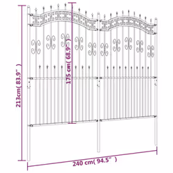 vidaXL Garden Fence with Spear Top Black Powder-coated Steel Fence Multi Sizes - 240 x 222 cm