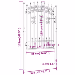 vidaXL Fence Gate with Spear Top Black Powder-coated Steel Fence Multi Sizes - 103 x 175 cm