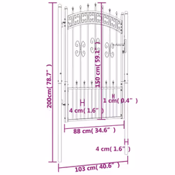 vidaXL Fence Gate with Spear Top Black Powder-coated Steel Fence Multi Sizes - 103 x 200 cm