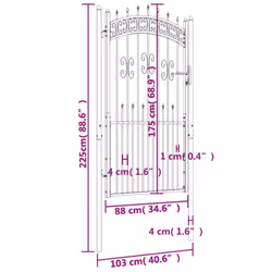 vidaXL Fence Gate with Spear Top Black Powder-coated Steel Fence Multi Sizes - 103 x 225 cm - Additional view 3
