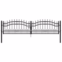 vidaXL Fence Gate with Spear Top Black Powder-coated Steel Fence Multi Sizes - 305 x 120 cm