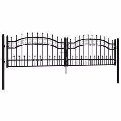 vidaXL Fence Gate with Spear Top Black Powder-coated Steel Fence Multi Sizes - 305 x 120 cm
