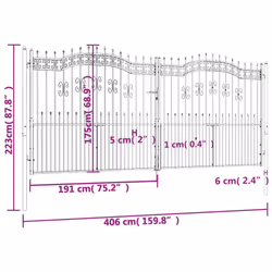 vidaXL Fence Gate with Spear Top Black Powder-coated Steel Fence Multi Sizes - 406 x 223 cm - Additional view 5