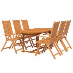 vidaXL Solid Wood Acacia Garden Dining Set Table 5/7 Piece Oval/Rectangular - Oval, 6 piece - Additional view 2