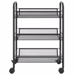 vidaXL 3-Tier Kitchen Trolley Black Iron Organiser Home Bathroom Serving Cart