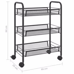 vidaXL 3-Tier Kitchen Trolley Black Iron Organiser Home Bathroom Serving Cart - Additional view 6