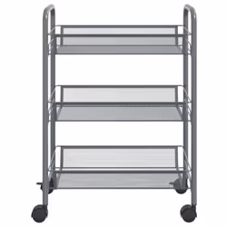 vidaXL 3-Tier Kitchen Trolley Grey Iron Organiser Home Bathroom Serving Cart