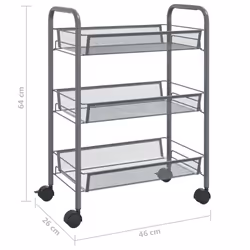 vidaXL 3-Tier Kitchen Trolley Grey Iron Organiser Home Bathroom Serving Cart - Additional view 6