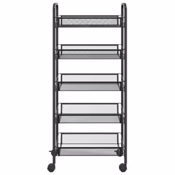 vidaXL 5-Tier Kitchen Trolley Black Iron Organiser Home Bathroom Serving Cart