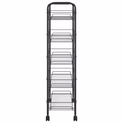 vidaXL 5-Tier Kitchen Trolley Black Iron Organiser Home Bathroom Serving Cart