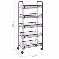 vidaXL 5-Tier Kitchen Trolley Black Iron Organiser Home Bathroom Serving Cart - Additional view 6