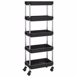 vidaXL 5-Tier Kitchen Trolley Black Iron and ABS Home Bathroom Serving Kart