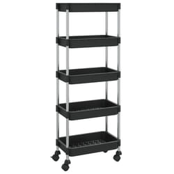 vidaXL 5-Tier Kitchen Trolley Black Iron and ABS Home Bathroom Serving Kart