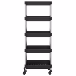 vidaXL 5-Tier Kitchen Trolley Black Iron and ABS Home Bathroom Serving Kart