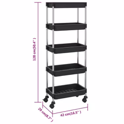vidaXL 5-Tier Kitchen Trolley Black Iron and ABS Home Bathroom Serving Kart