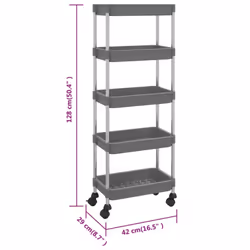 vidaXL 5-Tier Kitchen Trolley Iron and ABS Bathroom Serving Kart Multi Colours - grey