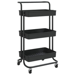 vidaXL 3-Tier Kitchen Trolley Black Iron and ABS Bathroom Serving Cart Trolley