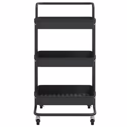 vidaXL 3-Tier Kitchen Trolley Black Iron and ABS Bathroom Serving Cart Trolley