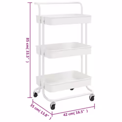 vidaXL 3-Tier Kitchen Trolley White Iron and ABS Bathroom Serving Cart Trolley