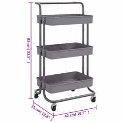 vidaXL 3-Tier Kitchen Trolley Grey Iron and ABS Bathroom Serving Cart Trolley