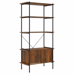) vidaXL Shelving Unit with Cabinet Display Shelf Steel and Engineered Wood - Dark brown and black, 80 x 40 x 163 cm (W x D x ...