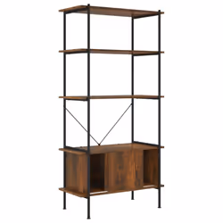 ) vidaXL Shelving Unit with Cabinet Display Shelf Steel and Engineered Wood - Dark brown and black, 80 x 40 x 163 cm (W x D x H