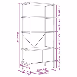 ) vidaXL Shelving Unit with Cabinet Display Shelf Steel and Engineered Wood - Dark brown and black, 80 x 40 x 163 cm (W x D x H