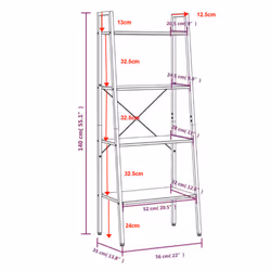 ) vidaXL Standing Shelf Storage Organiser Shelf Rack Ladder Shelf Bookshelf - Black, 56 x 35 x 140 cm (W x D x H