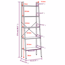 vidaXL Standing Shelf Storage Organiser Shelf Rack Ladder Shelf Bookshelf - black, 56 x 35 x 174 cm