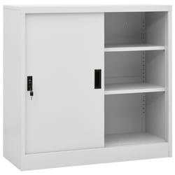 vidaXL Office Cabinet with Sliding Door Light Grey Steel Side Storage Cabinet