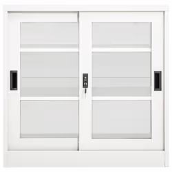 vidaXL Sliding Door Cabinet White Steel Office Side Filing Storage Cabinet