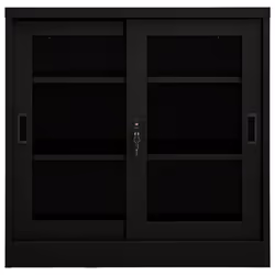 vidaXL Sliding Door Cabinet Black Steel Office Side Filing Storage Cabinet - Additional view 3