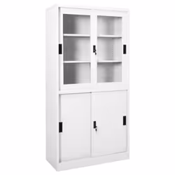 vidaXL Office Cabinet with Sliding Door White Steel Filing Storage Cabinet