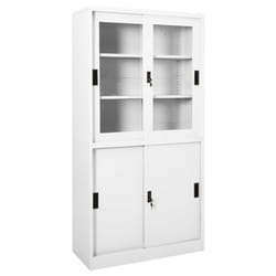 vidaXL Office Cabinet with Sliding Door White Steel Filing Storage Cabinet