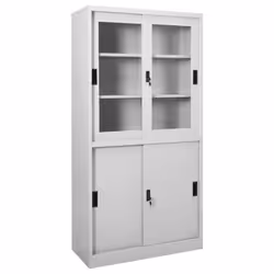 vidaXL Office Cabinet with Sliding Door Light Grey Steel File Storage Cabinet