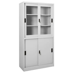 vidaXL Office Cabinet with Sliding Door Light Grey Steel File Storage Cabinet