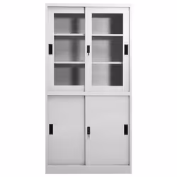 vidaXL Office Cabinet with Sliding Door Light Grey Steel File Storage Cabinet
