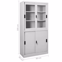 vidaXL Office Cabinet with Sliding Door Light Grey Steel File Storage Cabinet - Additional view 7