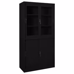 vidaXL Office Cabinet with Sliding Door Black Steel Filing Storage Cabinet