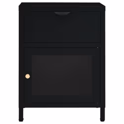 vidaXL Nightstand Black Steel and Glass Bedside Storage Cabinet Side Table - Additional view 4